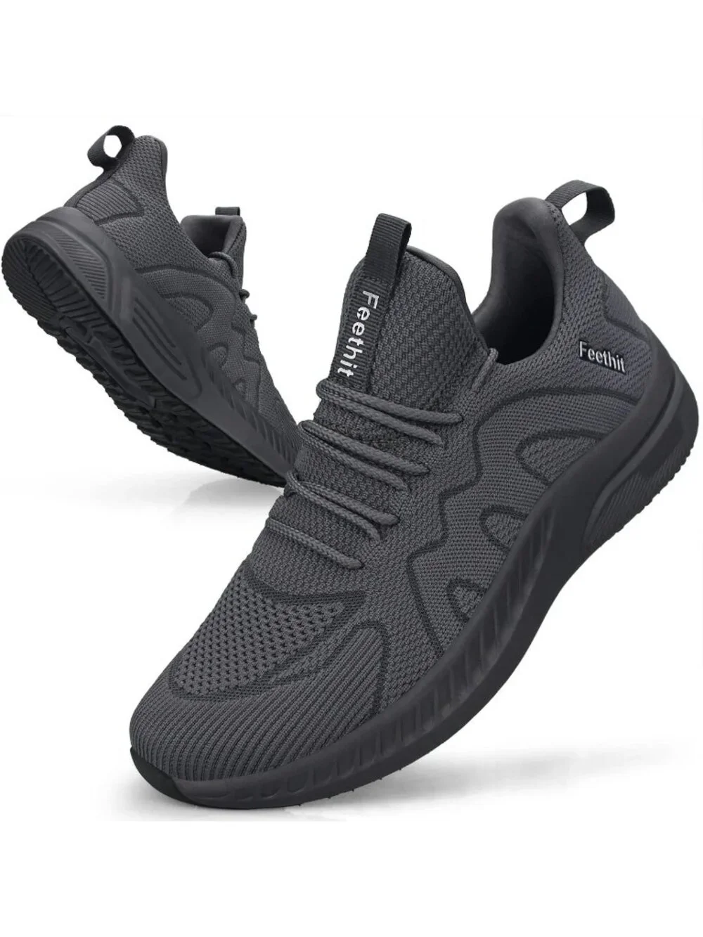 Men's Dark Gray Non Slip Athletic Sneakers Slip On Walking Casual Running Shoes